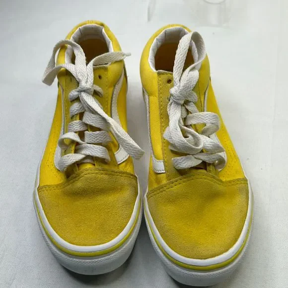Vans Old Skool Rainbow Lace Cyber Yellow True White Kids Casual Shoes Size 1.5 - Picture 6 of 7
